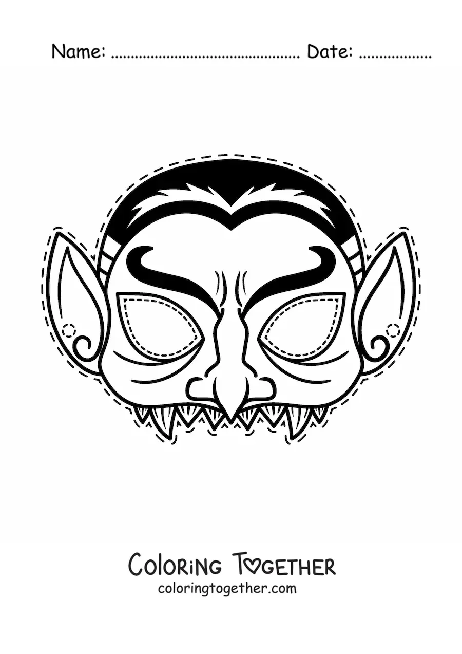 Coloring page of a Dracula Halloween mask