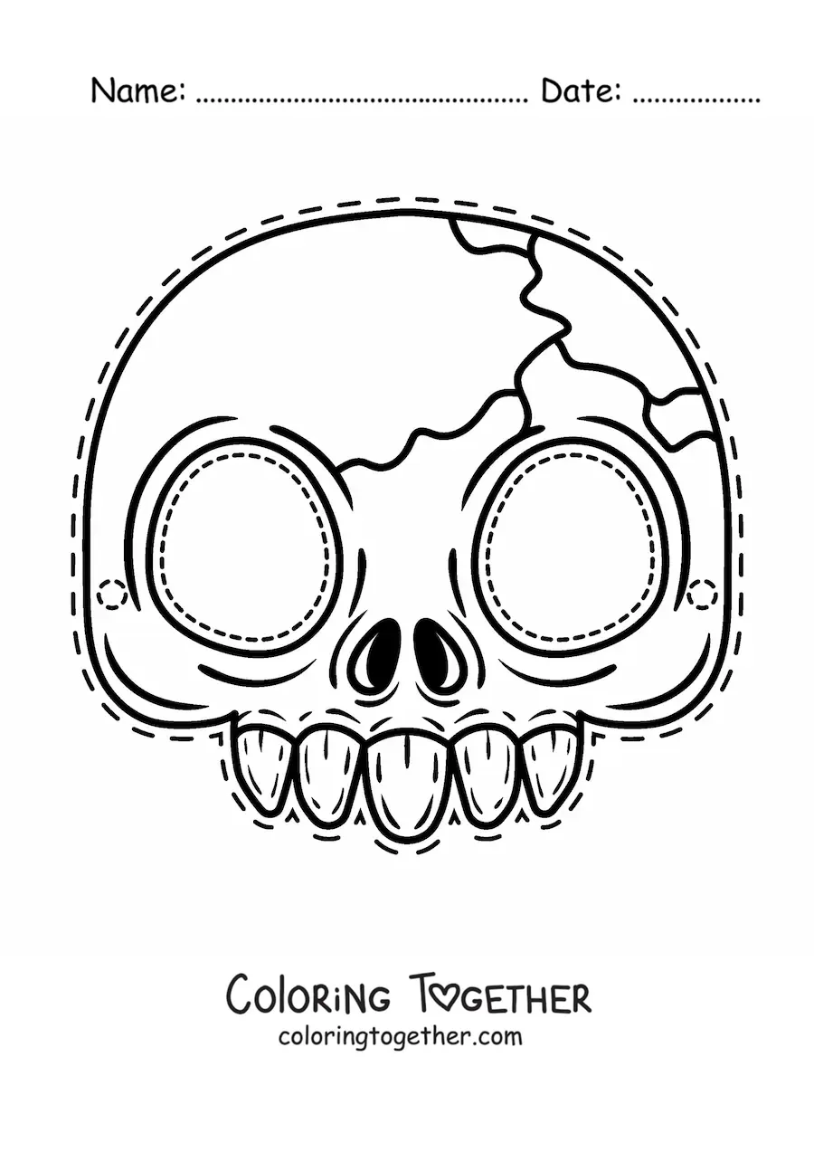 Coloring page of a skull Halloween mask