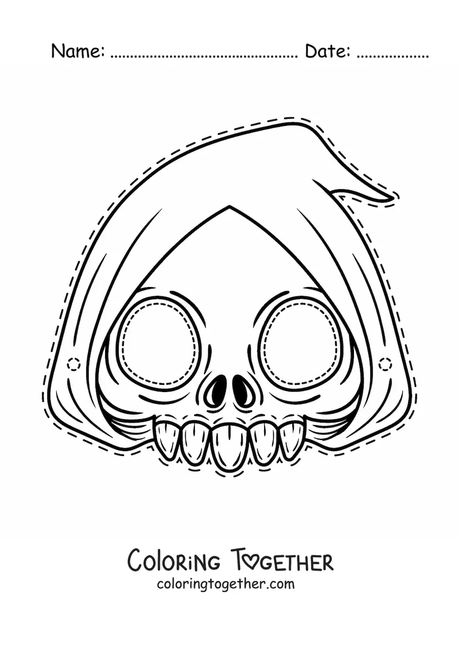 Coloring page of a Death Halloween mask