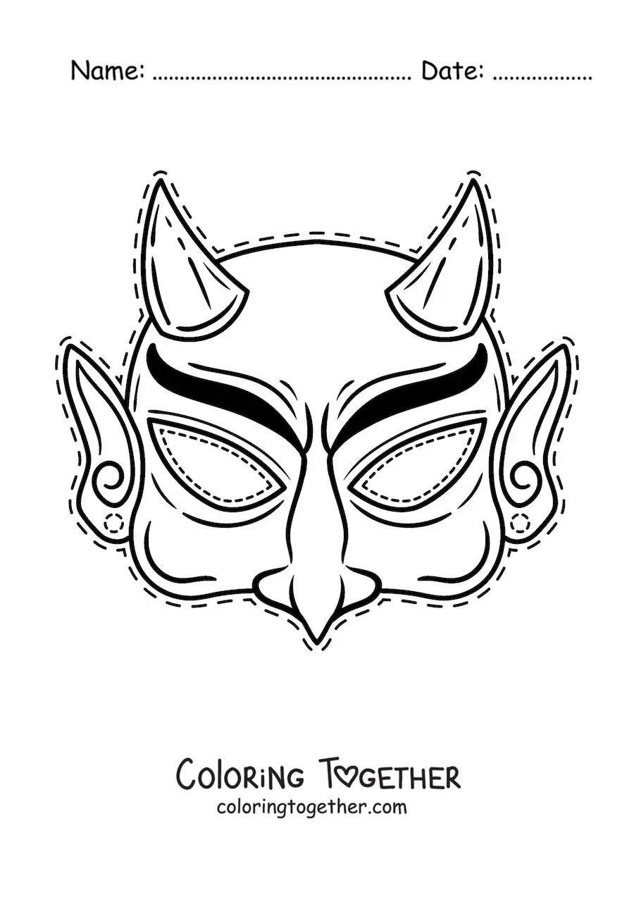 Coloring page of a devil Halloween mask