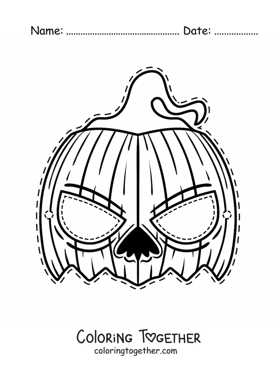 Coloring page of a scary pumpkin Halloween mask