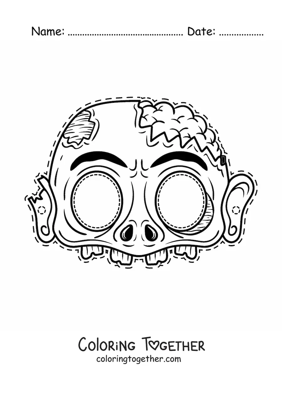 Coloring page of a zombie Halloween mask