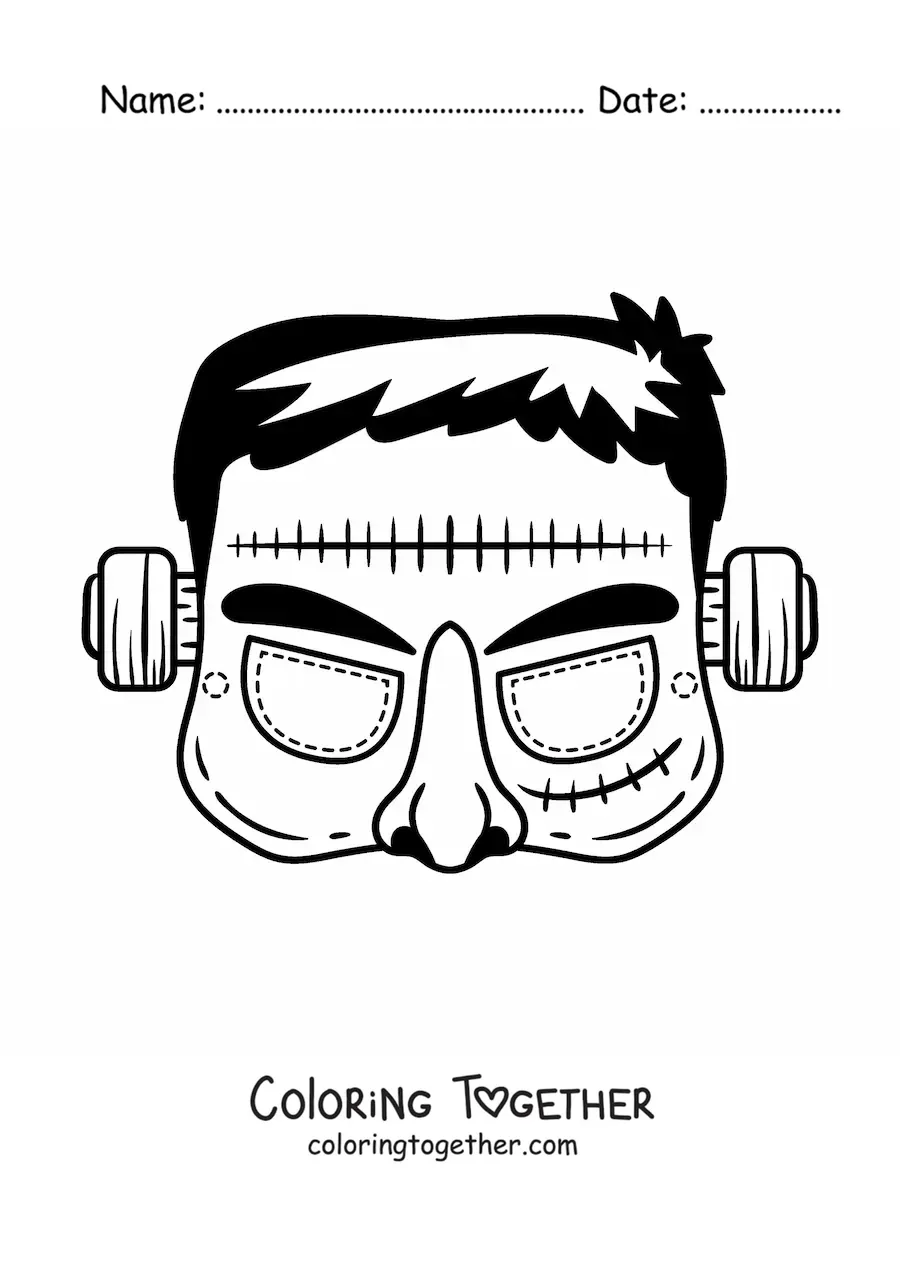 Coloring page of a Frankenstein Halloween mask
