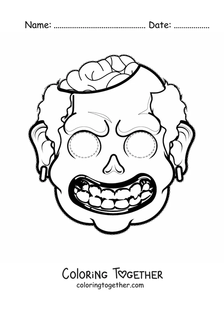 Coloring page of a scary zombie Halloween mask