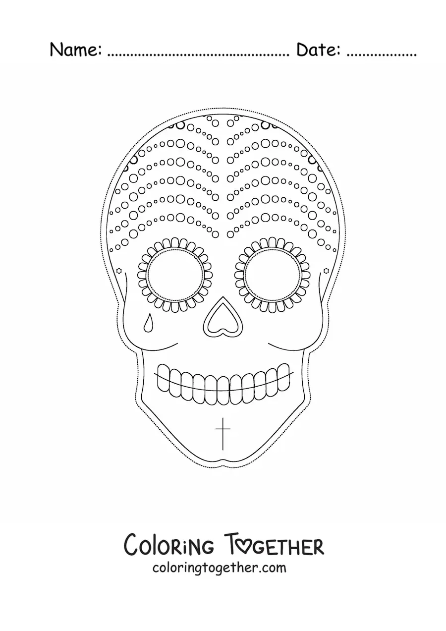 Coloring page of a Mexican skull Halloween mask