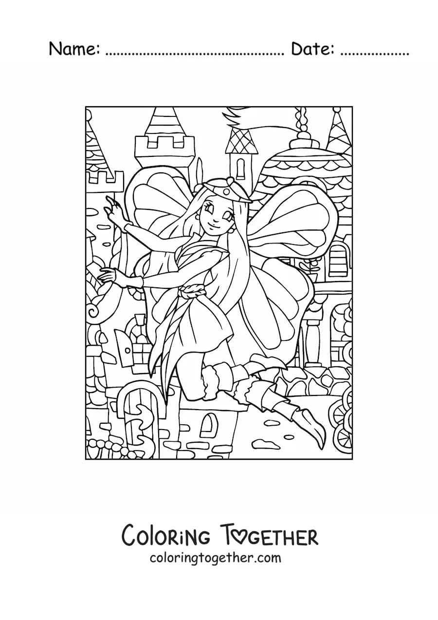 Coloring page of a beautiful fairy princess