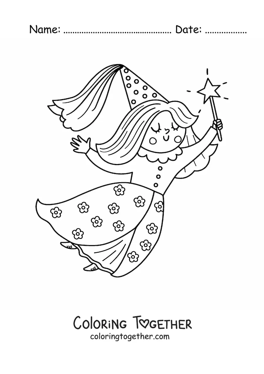 Coloring page of a kawaii fairy godmother