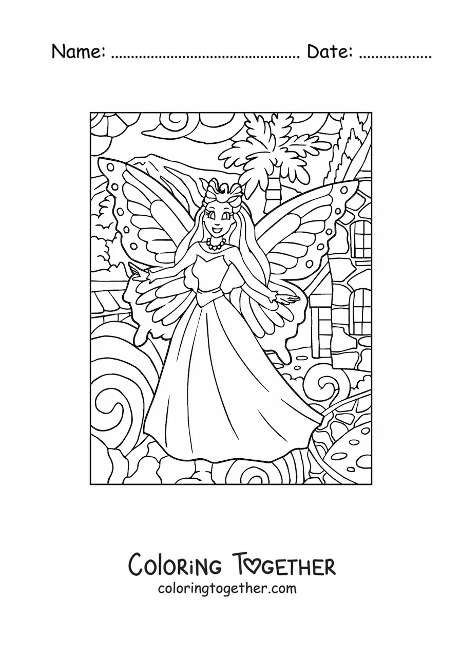 Coloring page of the queen of the fairies