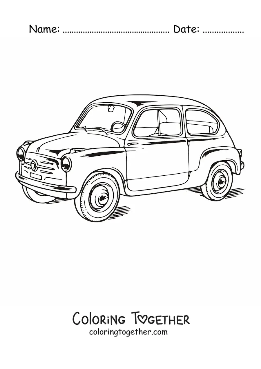 Coloring page of a Fiat 600 car
