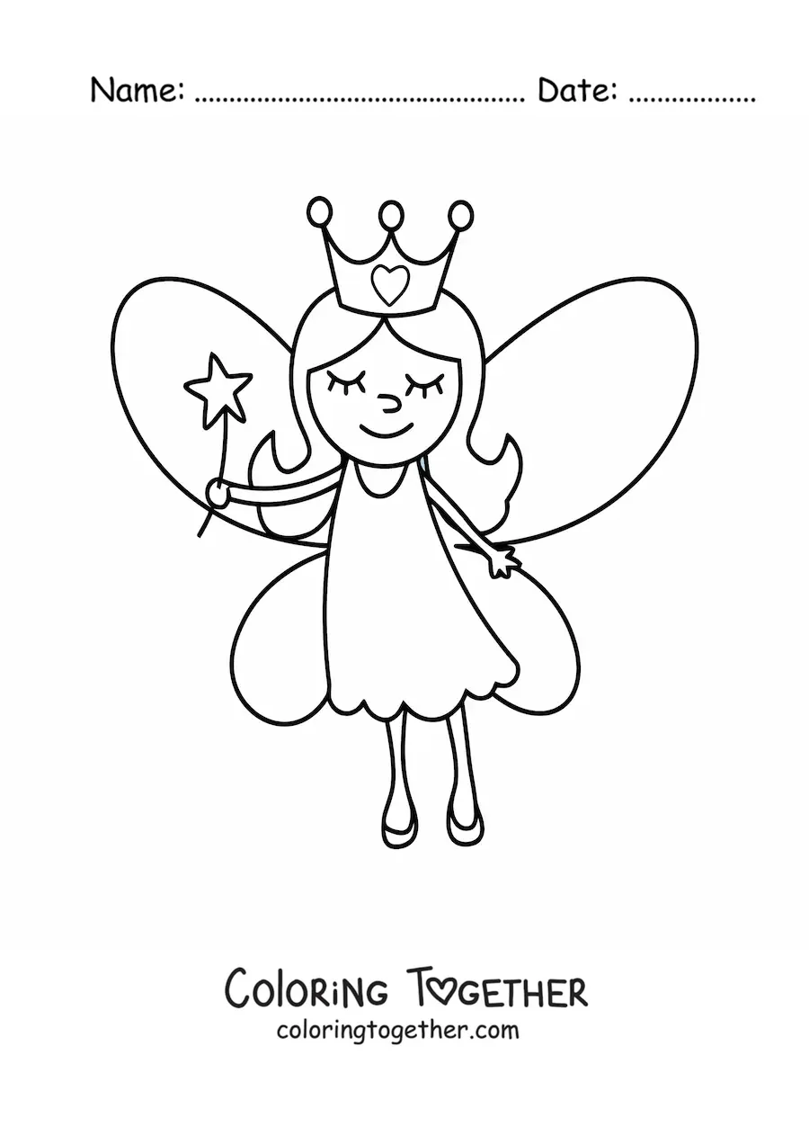 Coloring page of a magical kawaii fairy princess