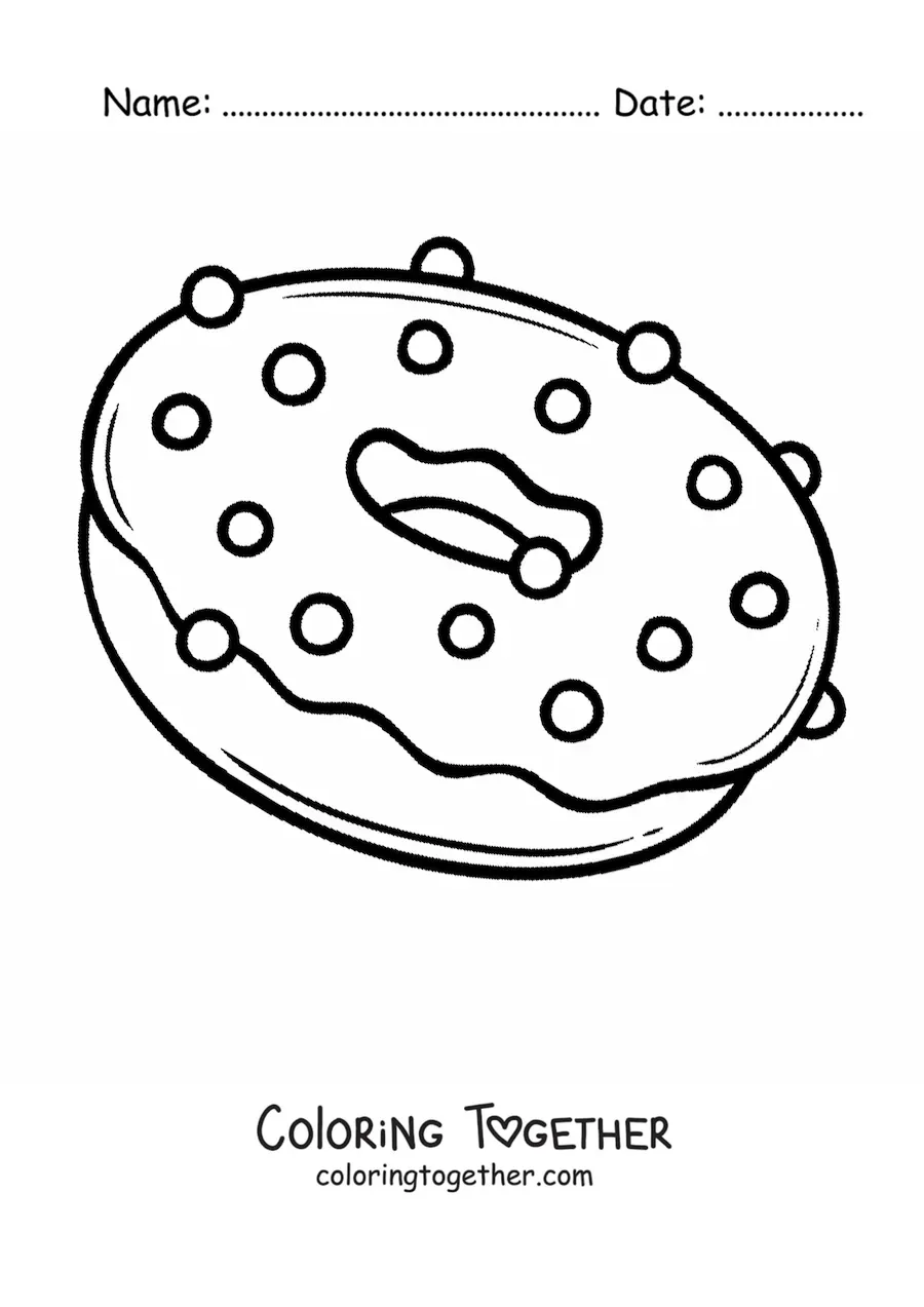 Coloring page of a donut with sprinkles and glaze