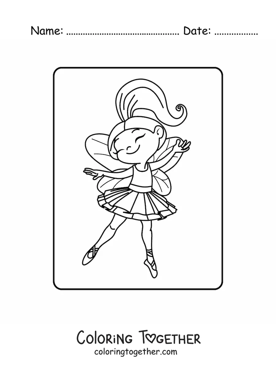 Coloring page of a happy fairy ballerina girl