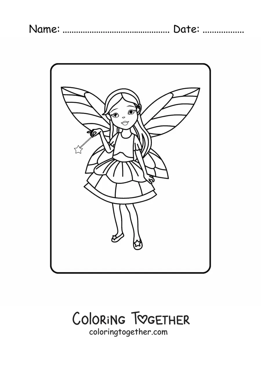 Coloring page of a cartoon magic fairy