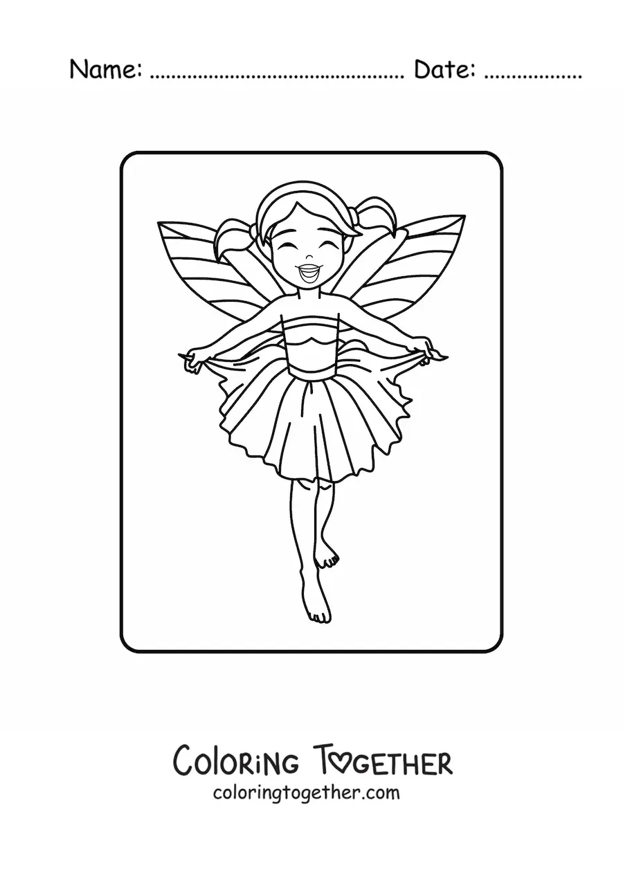 Coloring page of a cartoon fairy girl