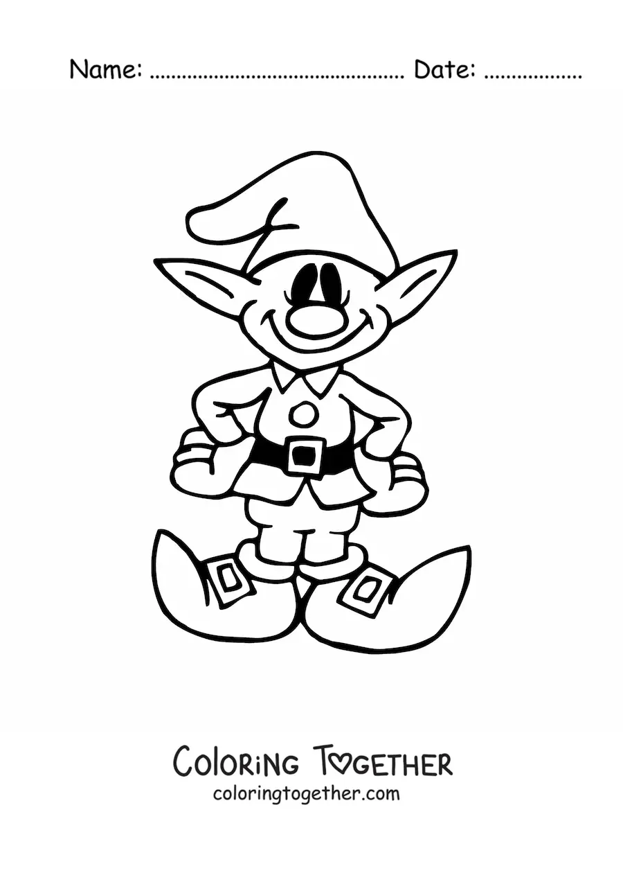 Coloring page of a cartoon elf