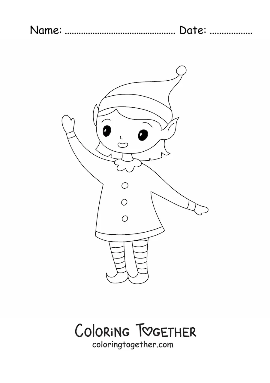 Coloring page of a kawaii elf girl