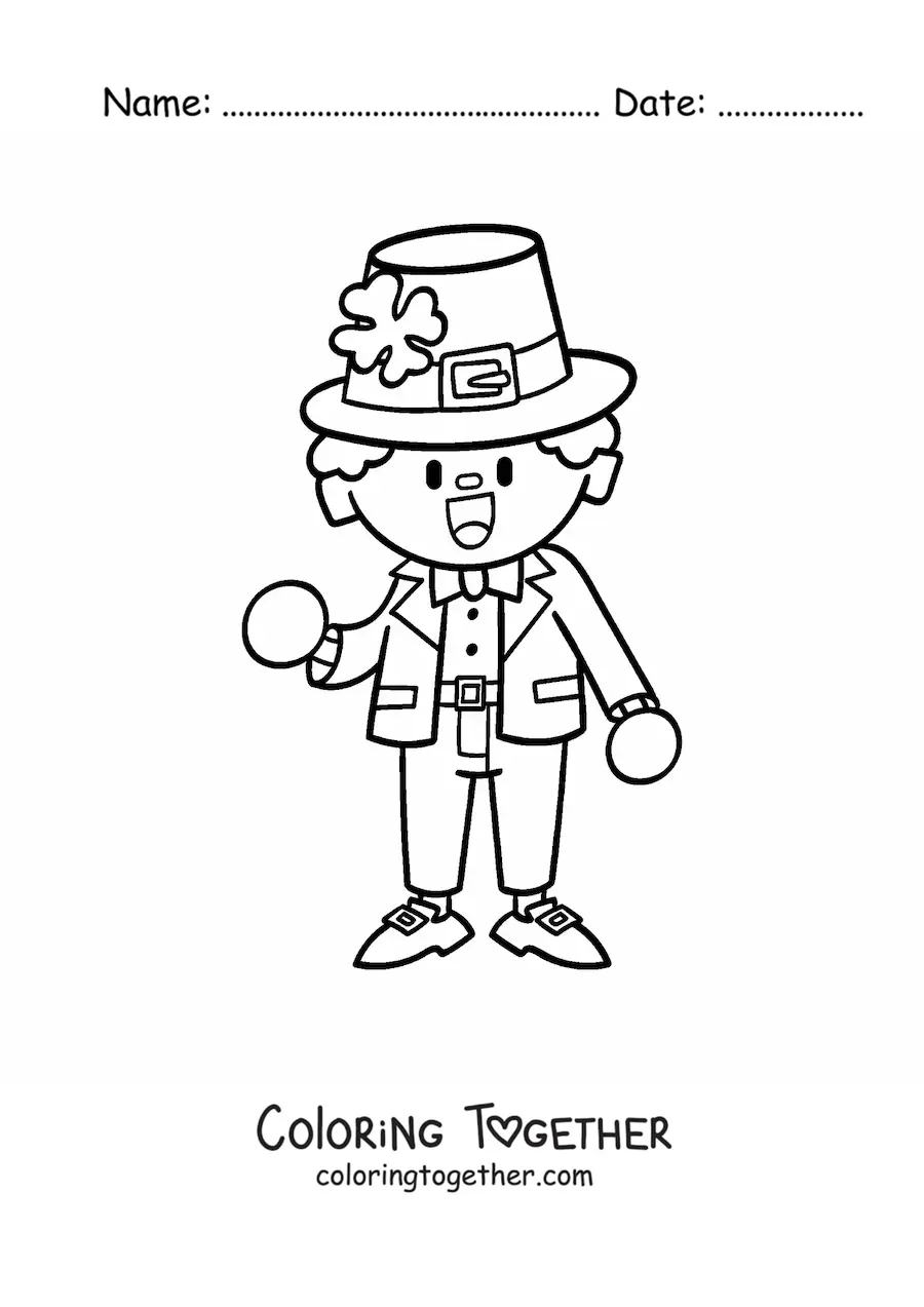 Coloring page of a lucky Irish leprechaun