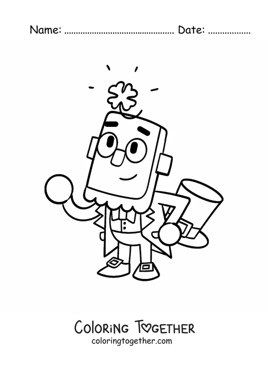 Coloring page of a magic Irish leprechaun