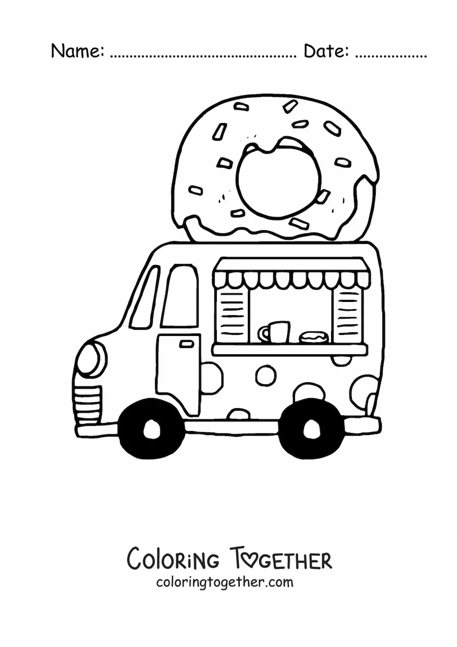 Coloring page of a donut food truck