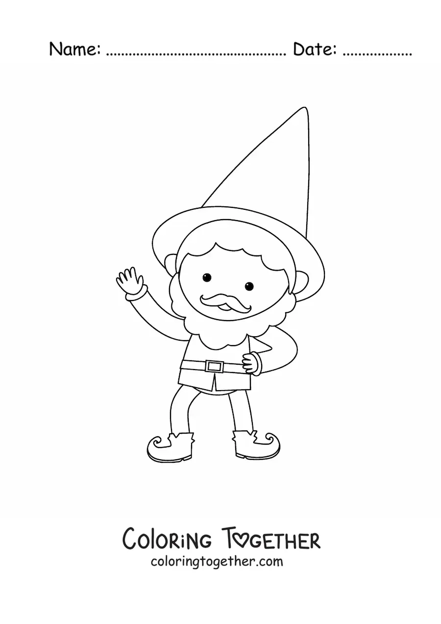 Coloring page of a simple cartoon elf