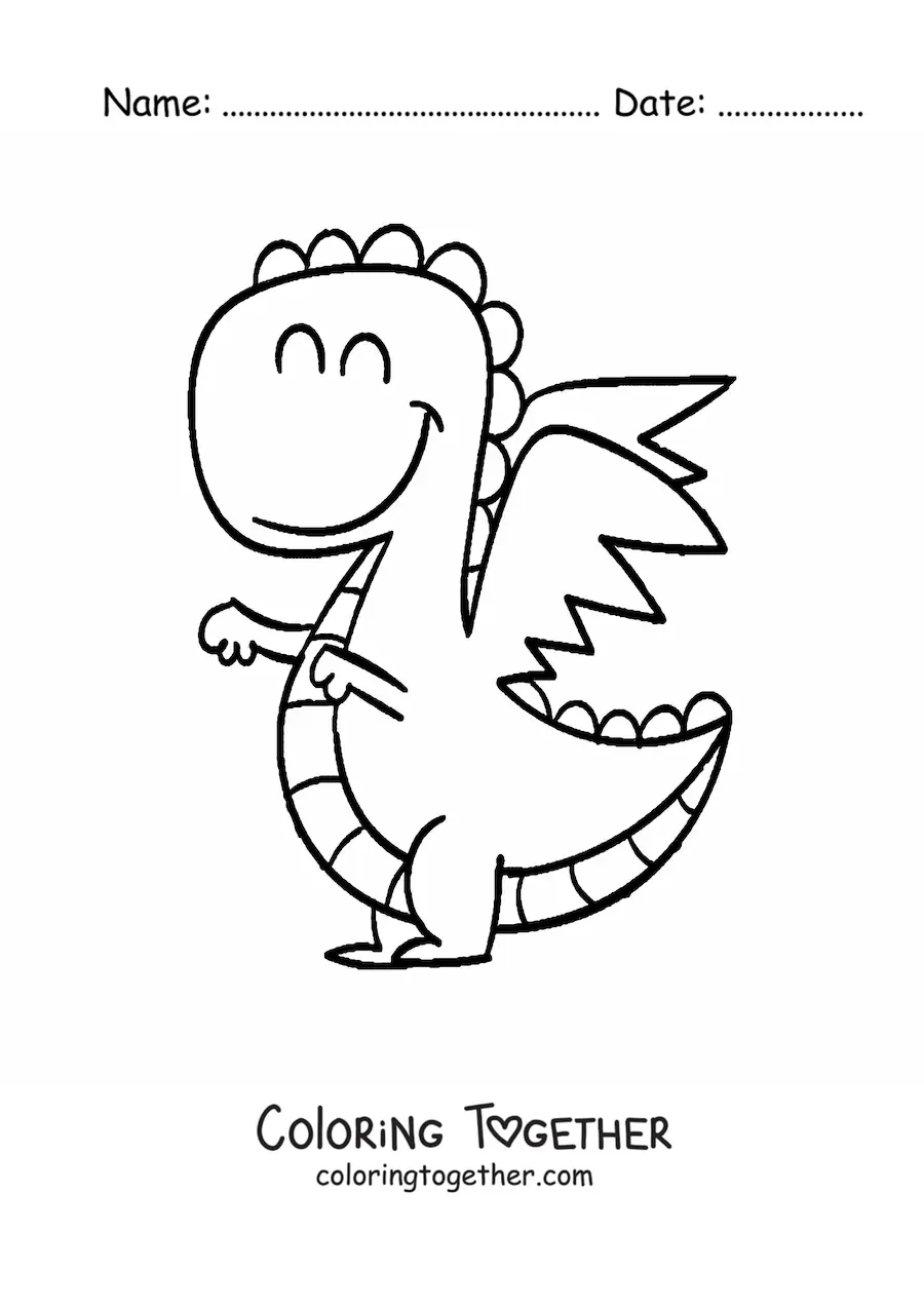 Coloring page of a cartoon baby dragon