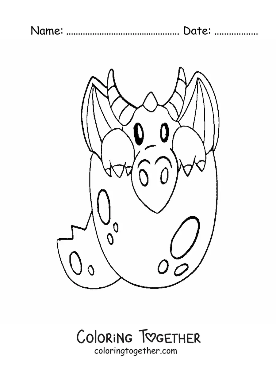 Coloring page of an egg with a baby dragon