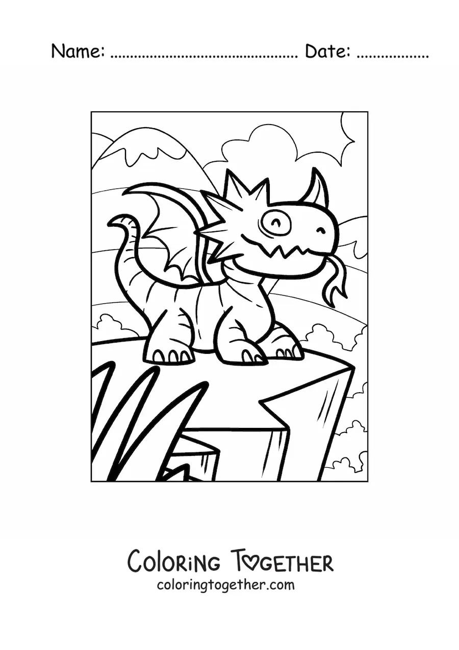 Coloring page of a cartoon dragon