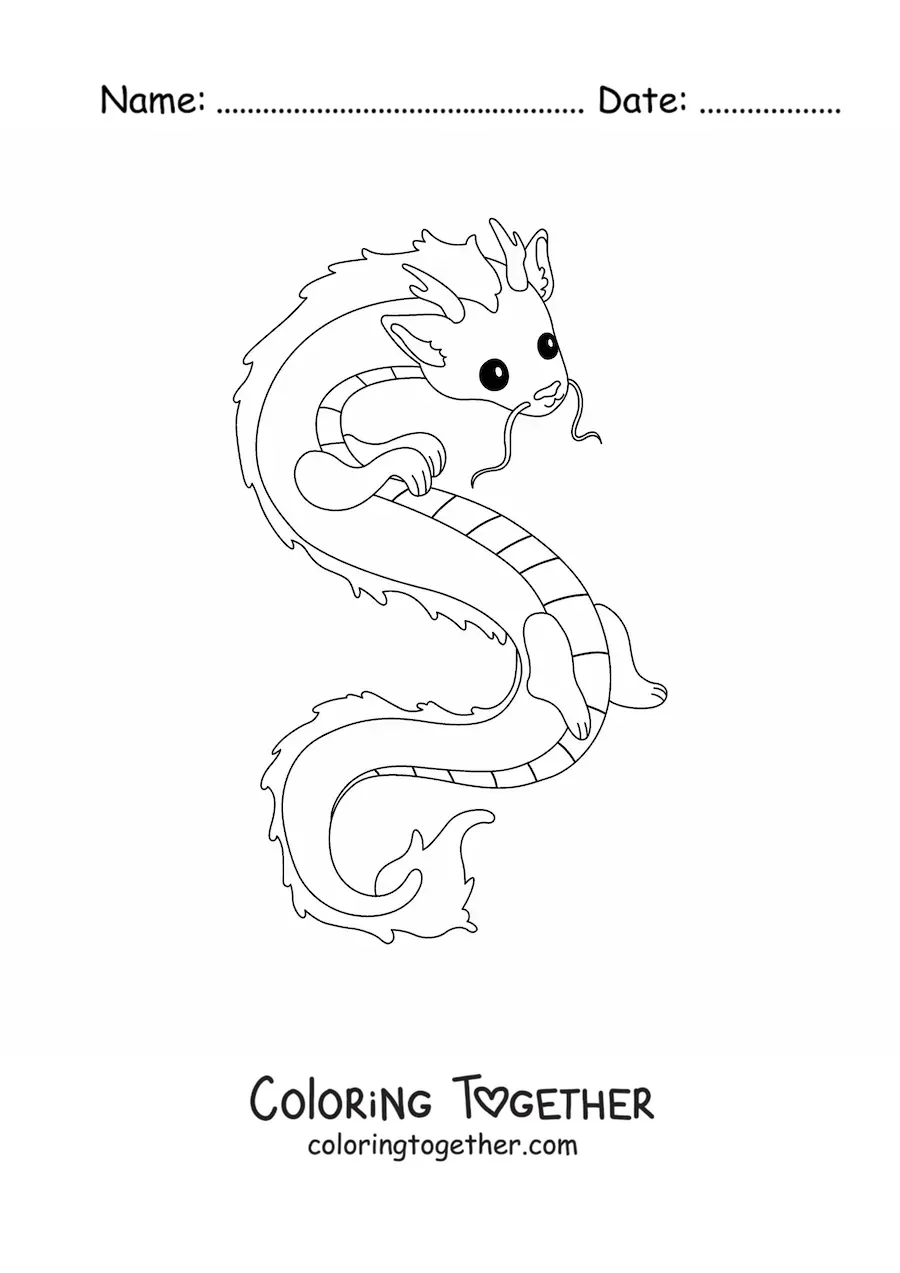 Coloring page of a cartoon Chinese dragon