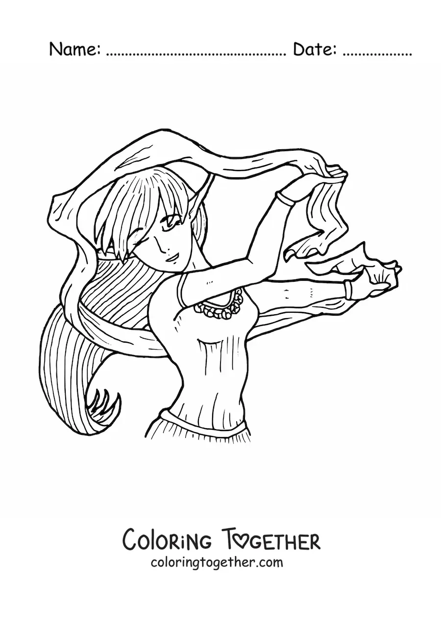 Coloring page of a cartoon fantasy elf
