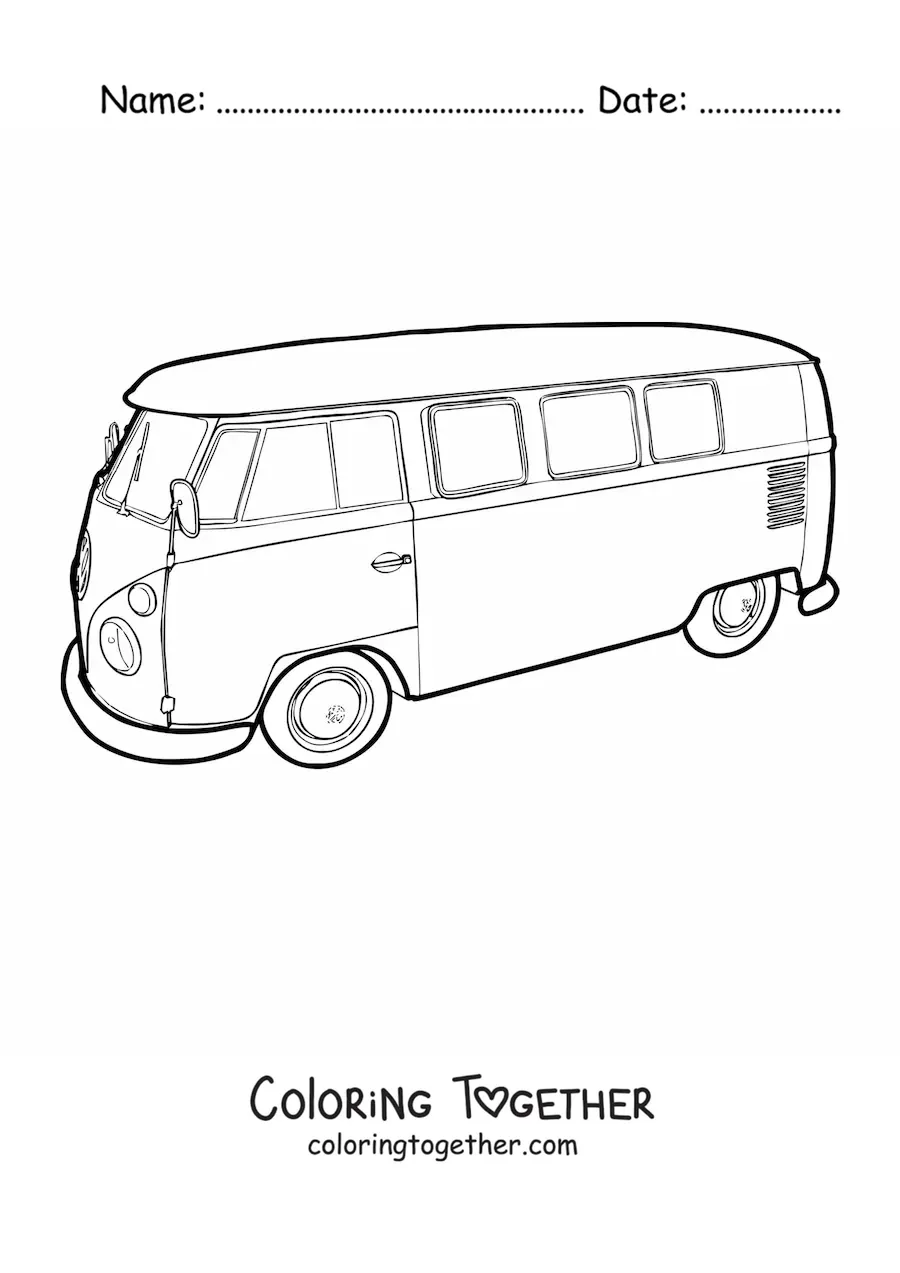 Coloring page of a Volkswagen T2 van