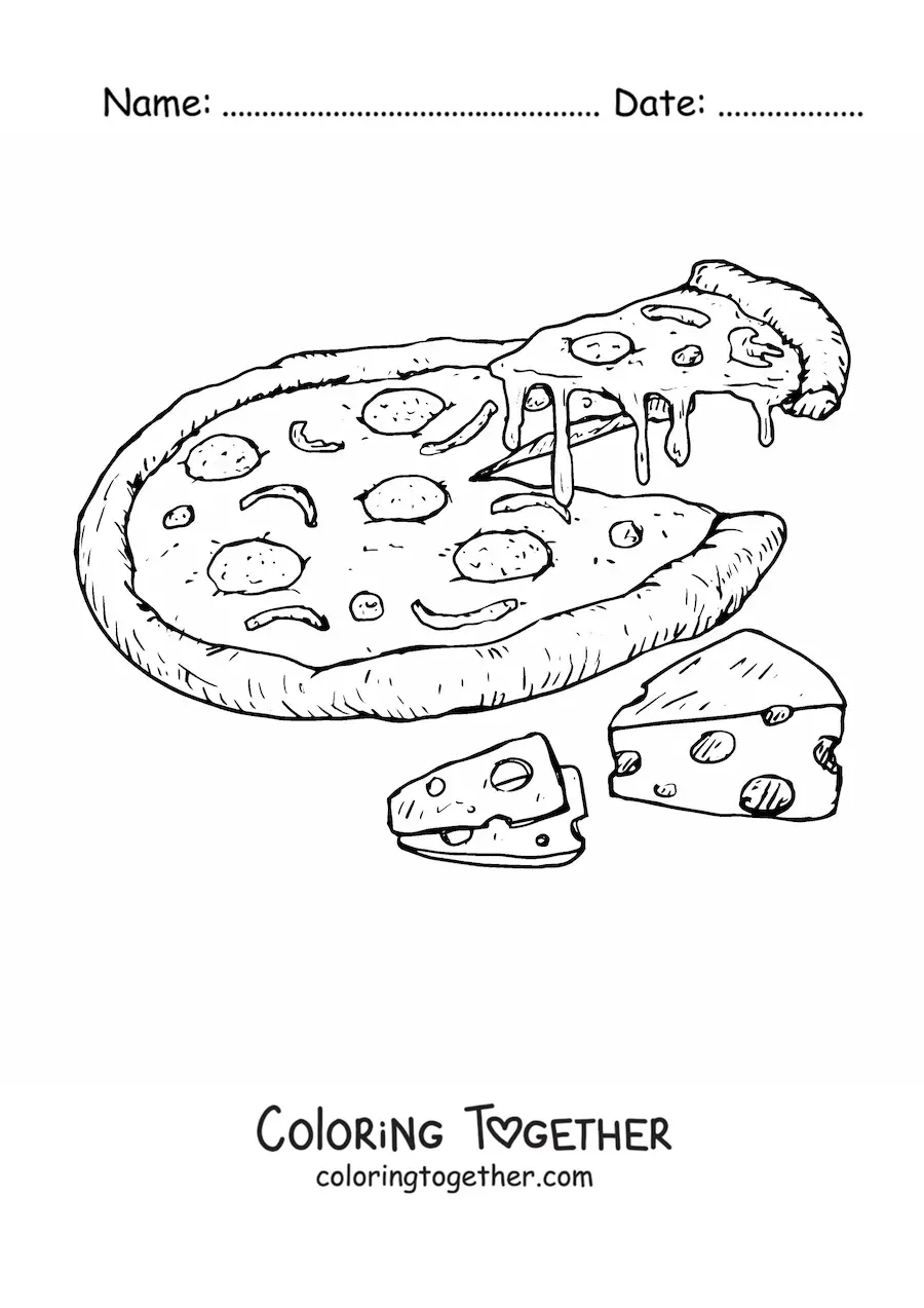 Coloring page of a cheese pizza
