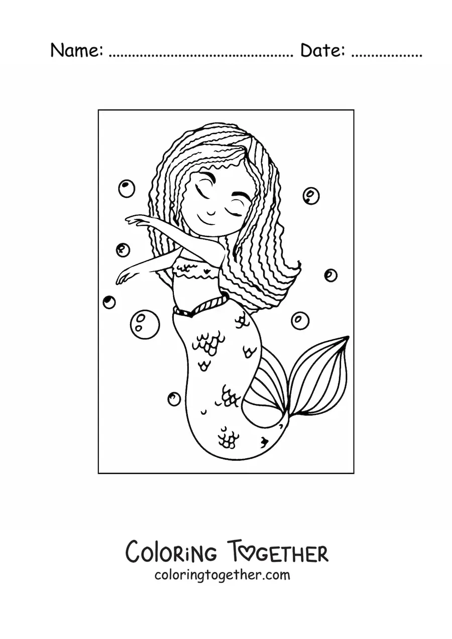 Coloring page of a dancing mermaid