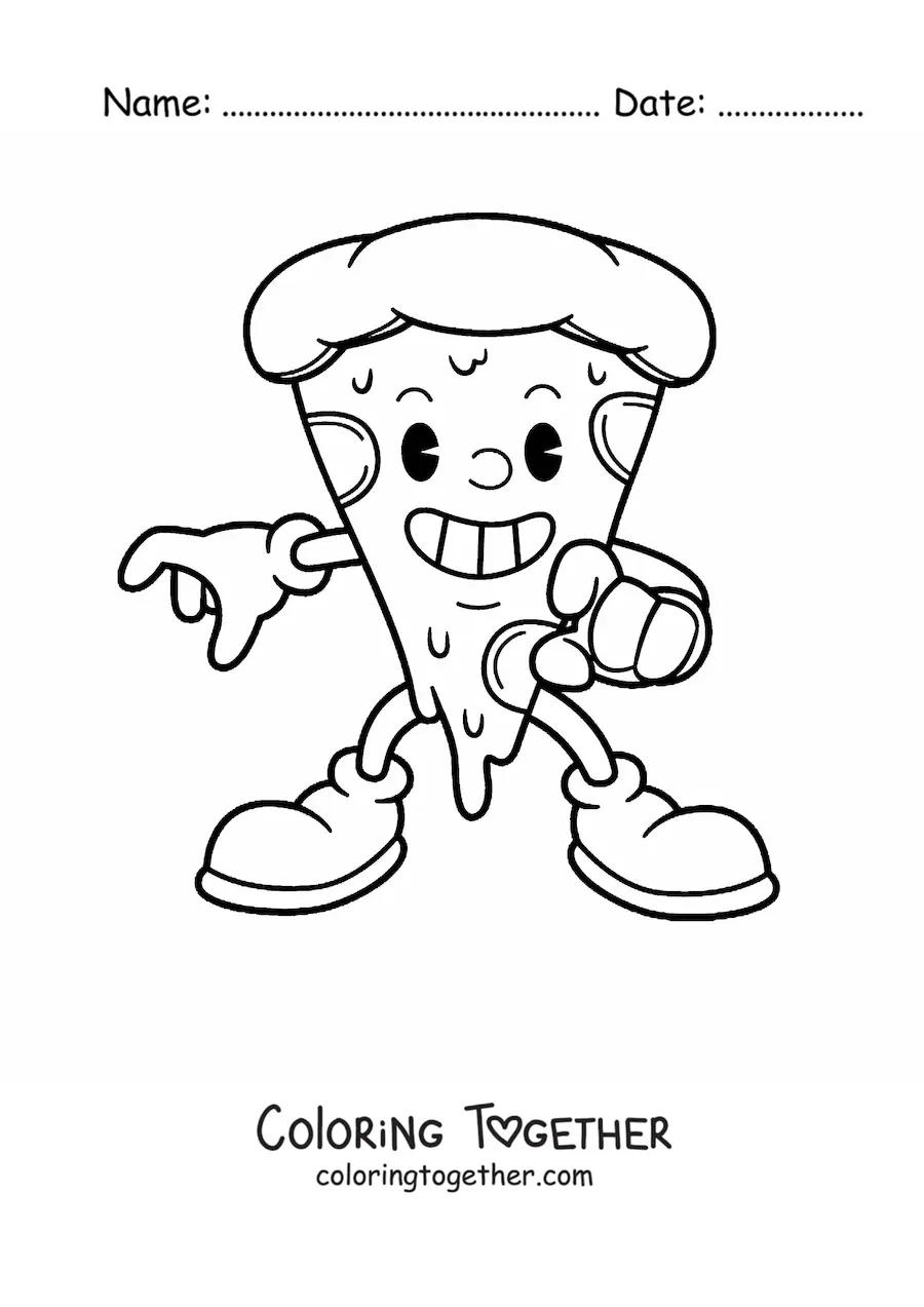 Coloring page of an animated pizza slice