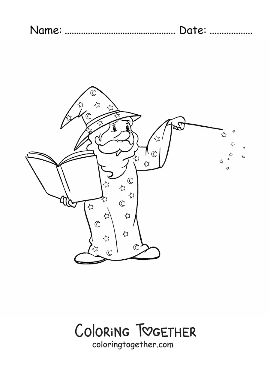Coloring page of a sorcerer in motion