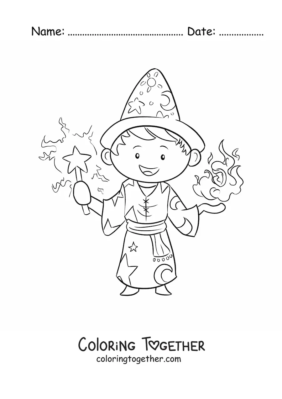 Coloring page of a sorcerer in a duel