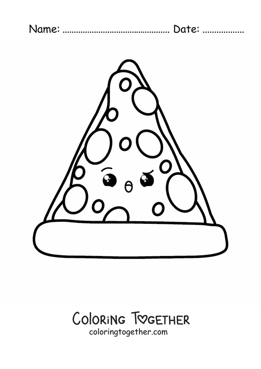 Coloring page of an animated kawaii pizza slice