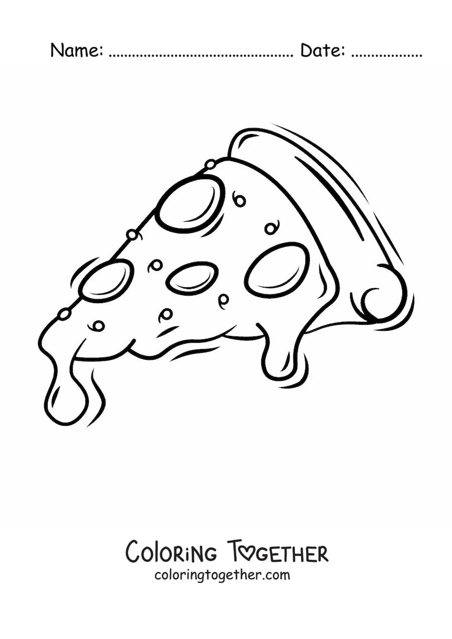 Coloring page of a pizza slice with salami