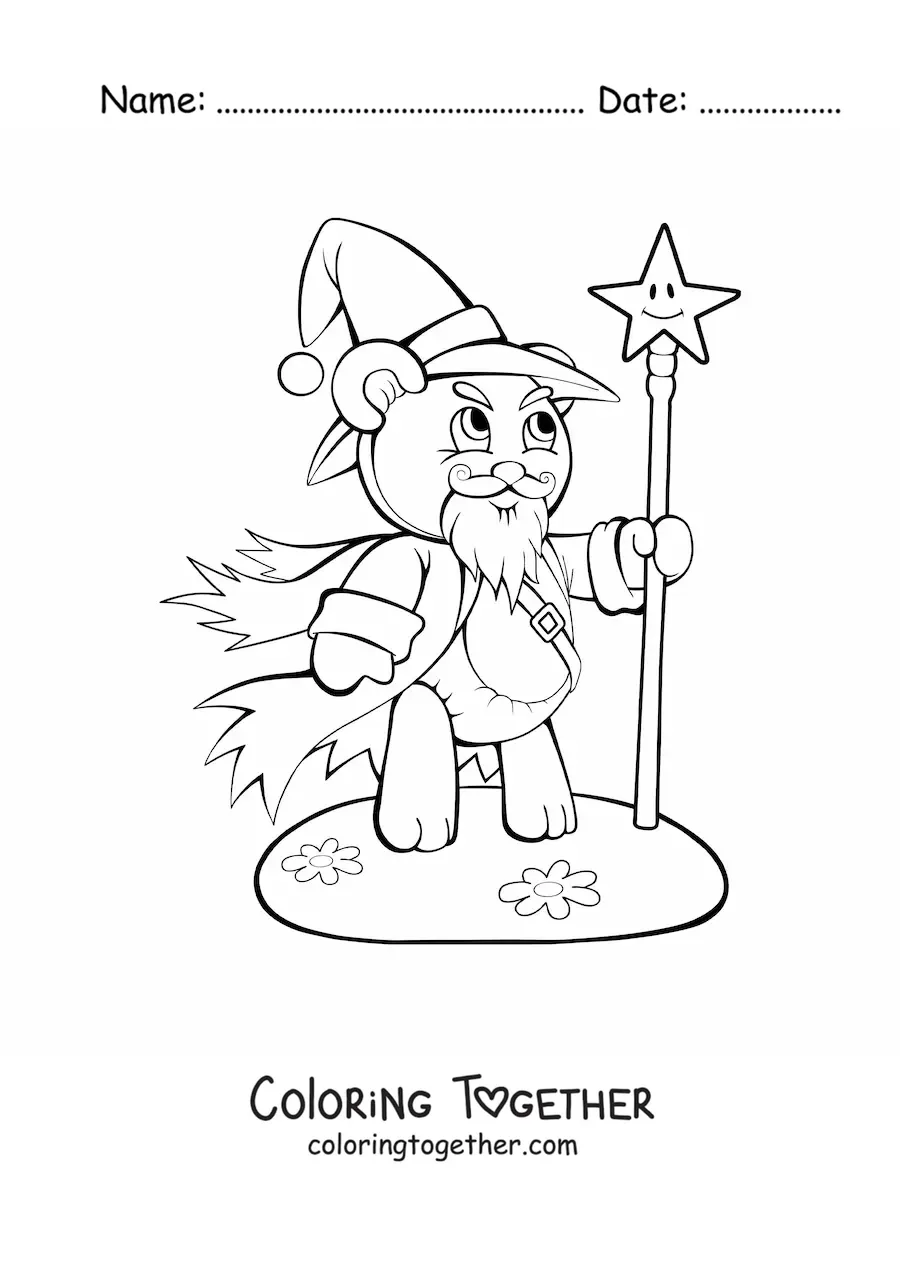 Coloring page of an evil sorcerer bear