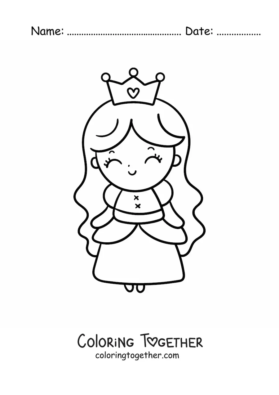 Coloring page of a kawaii princess