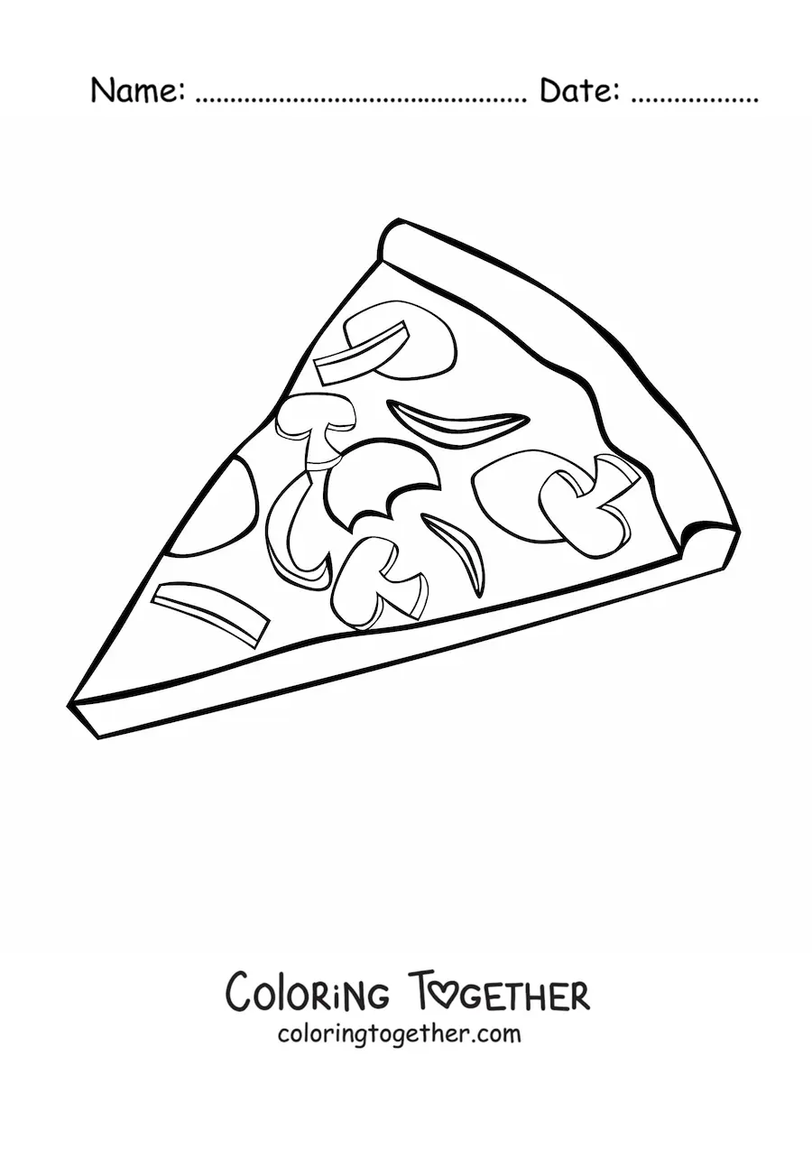 Coloring page of a pizza slice with several toppings