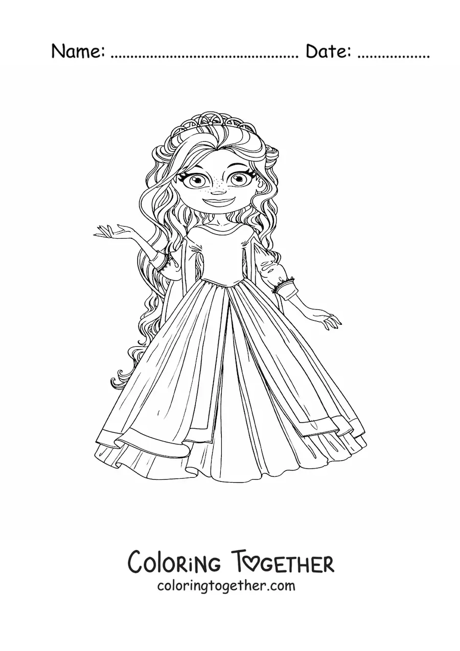 Coloring page of a cartoon princess Rapunzel