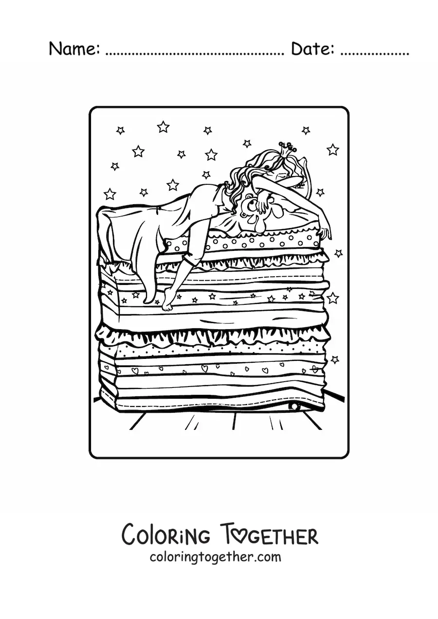 Coloring page of the princess and the pea