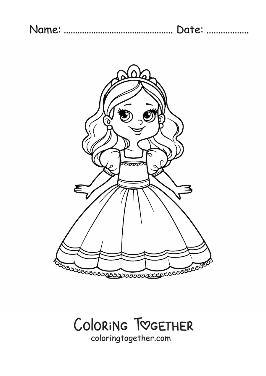 Coloring page of a sweet princess