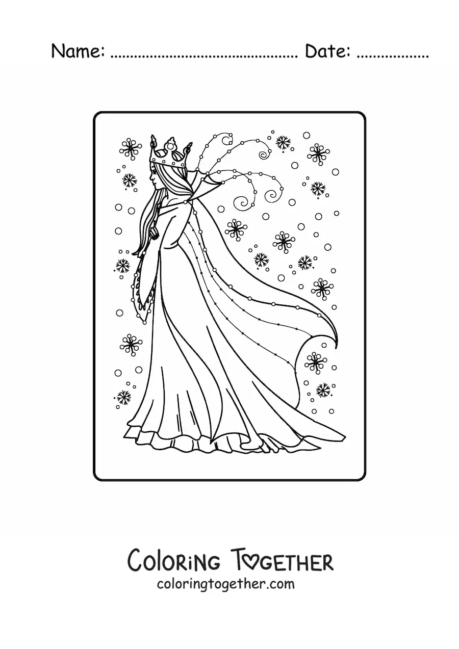 Coloring page of a snow queen