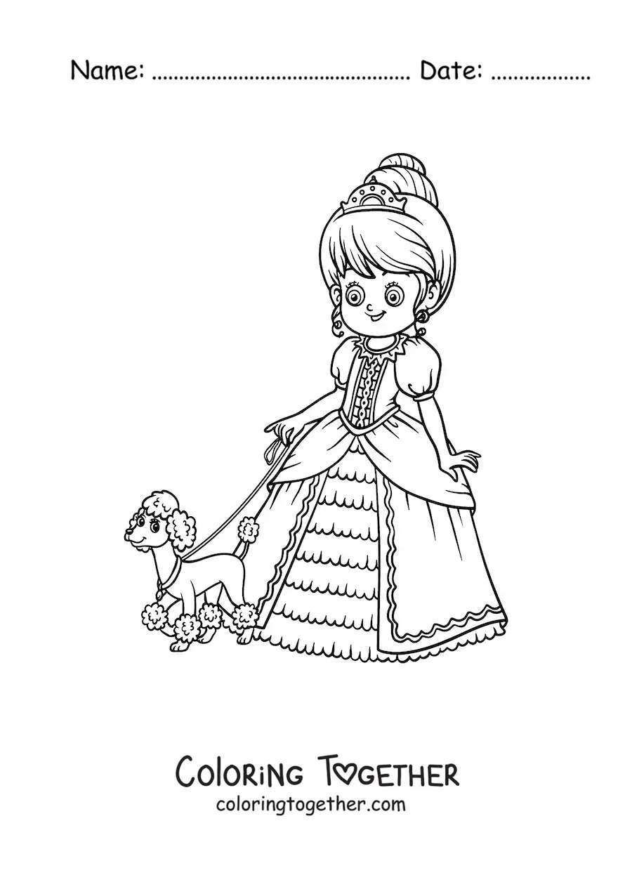 Coloring page of Cinderella with her pet