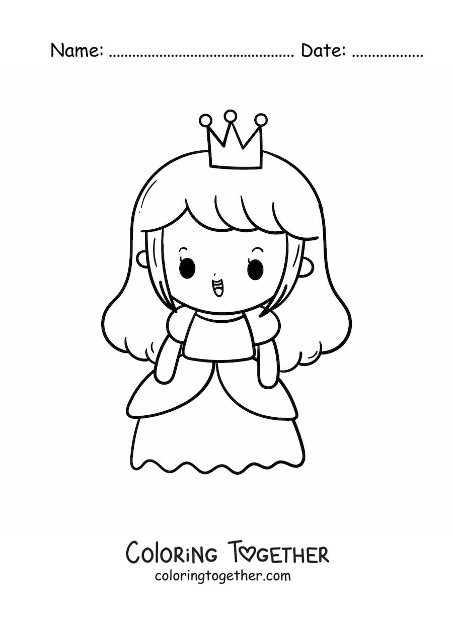 Coloring page of a large kawaii princess