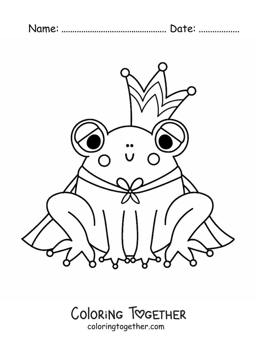 Coloring page of a kawaii prince turned into a frog