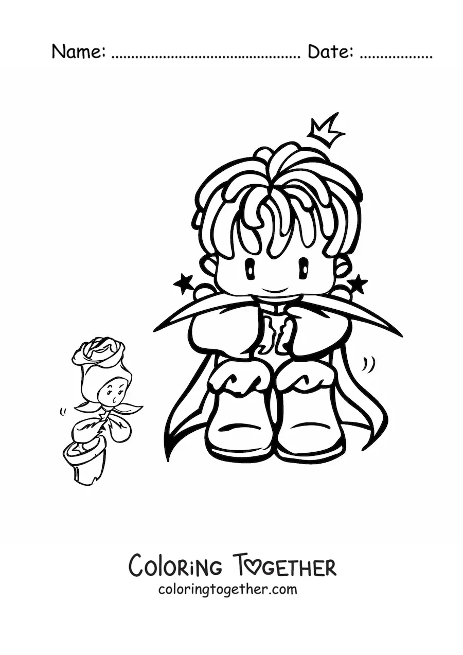Coloring page of the Little Prince and his rose