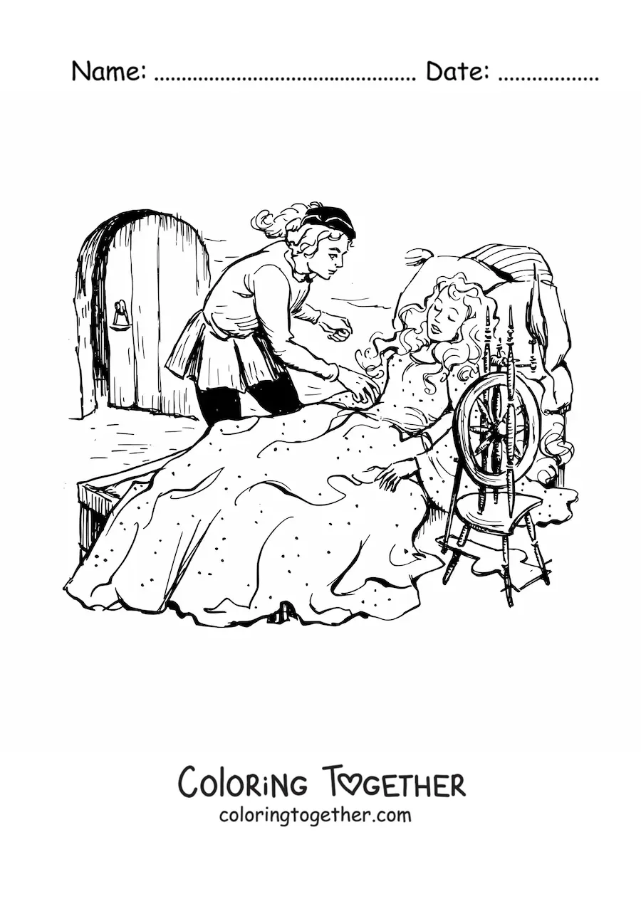 Coloring page of Sleeping Beauty and the prince