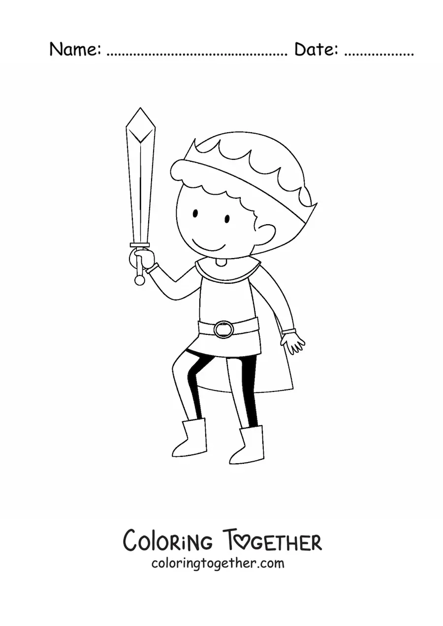 Coloring page of a large cartoon prince